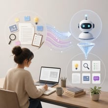 Stylized graphic of a human head and a robot head, symbolizing content created for both users and AI consumption.
