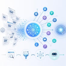 A web of interconnected data points illustrates how entity SEO creates context for AI-powered search engines.