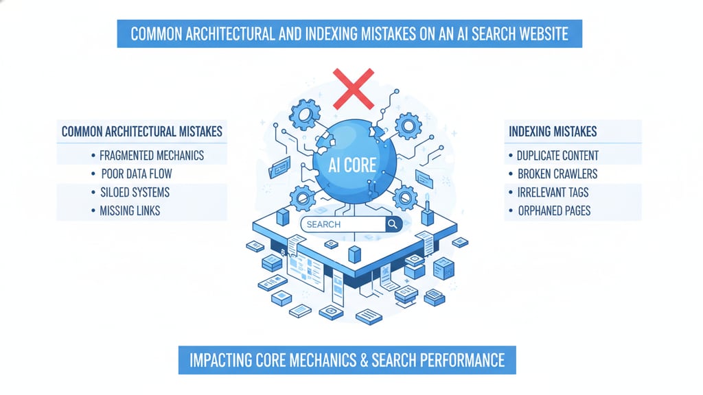 Diagram showing search website architecture and indexing mechanics for AI search engines.
