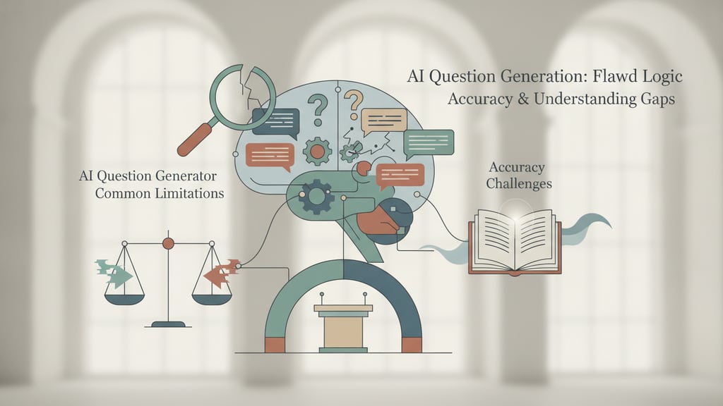 Diagram showing challenges and accuracy limits in an automated AI question generator.