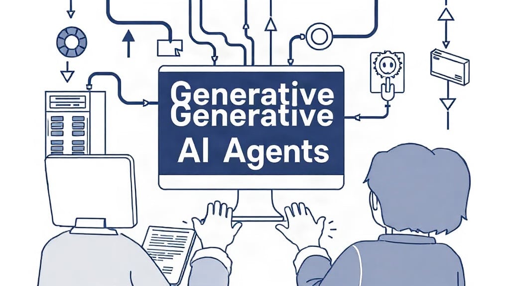 Diagram showing core components of generative AI agents applied across business operations and evaluation.